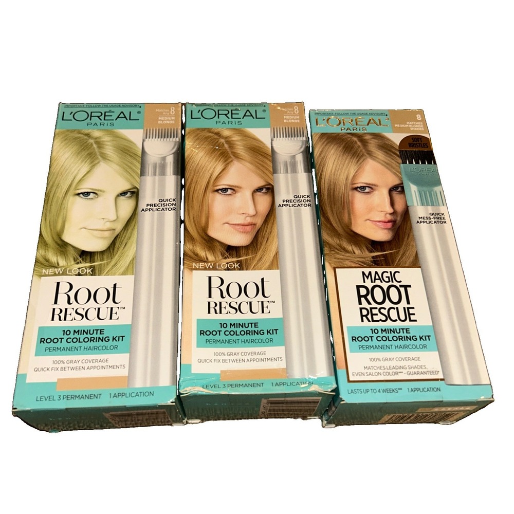 3pk L'Oreal Paris Root Rescue 10 Minute Root Coloring Kit, 8 Medium Blonde